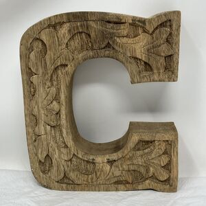 Wood Alphabet Letter Hand Carved "C" Leaf Scroll Design 7x5-3/4" VTG Initial